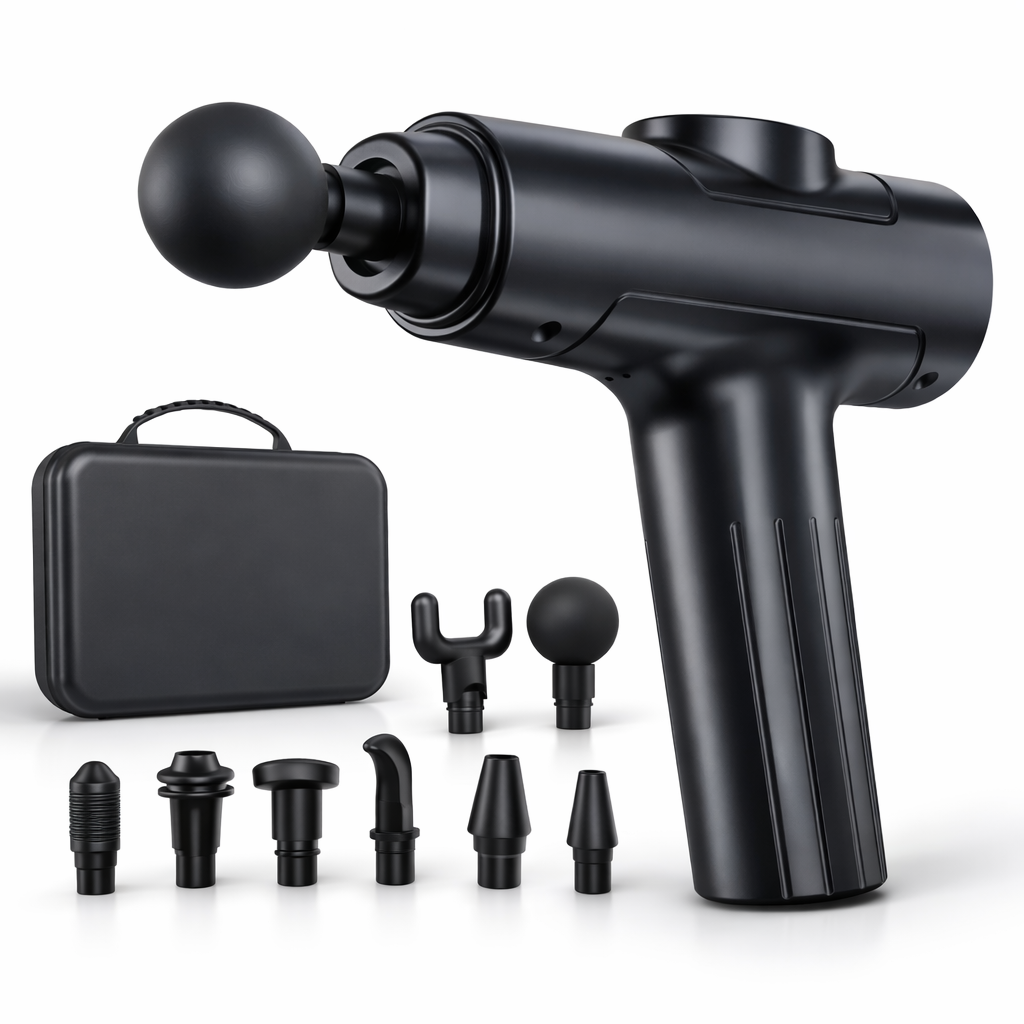Mini pistolet de massage – 6 vitesses, 8 embouts, rechargeable