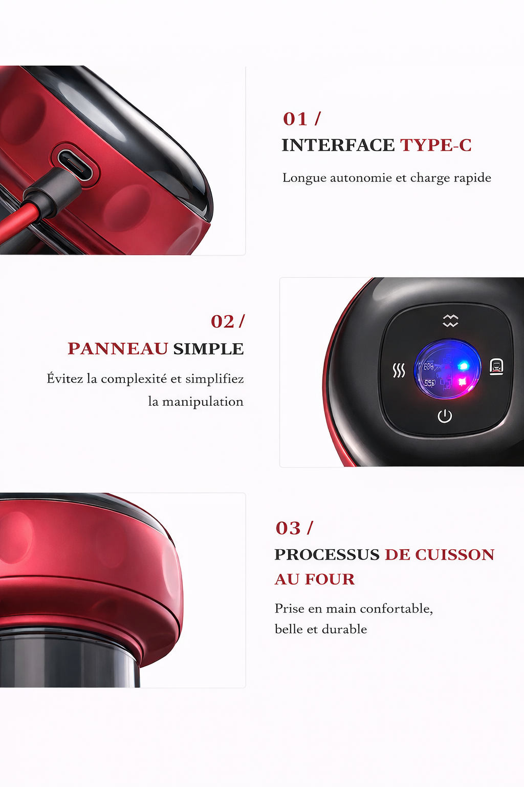 Appareil de massage multifonction avec chaleur – 12 niveaux, écran LCD