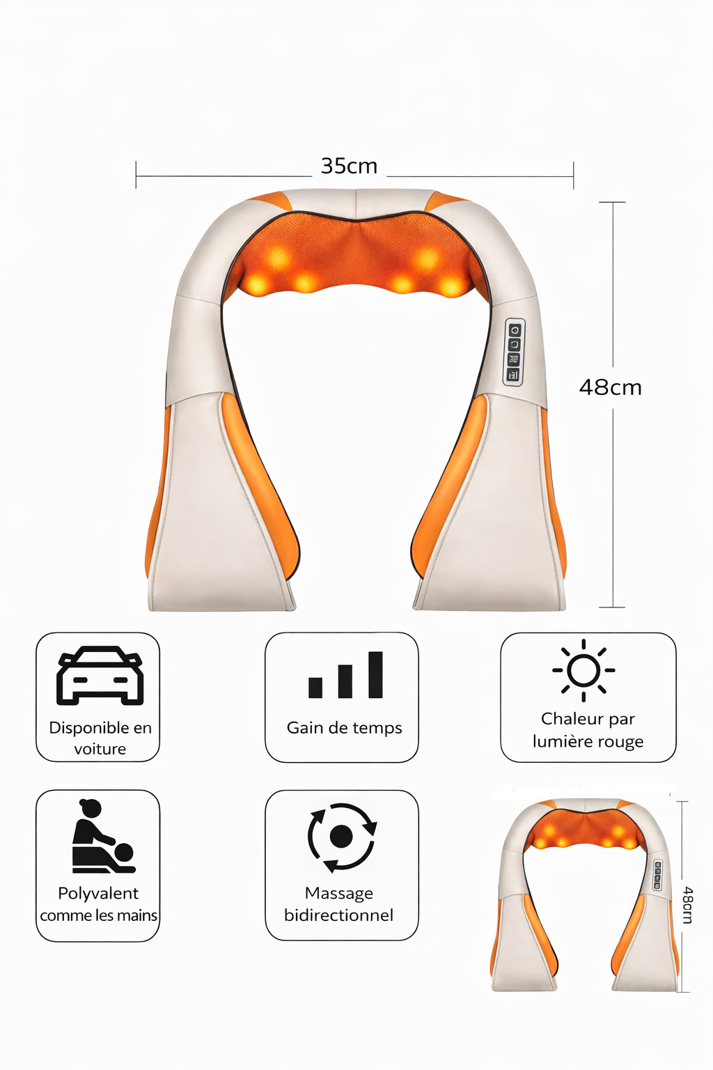 Châle de massage pétrissage + chaleur – Nuque, épaules & haut du dos.
