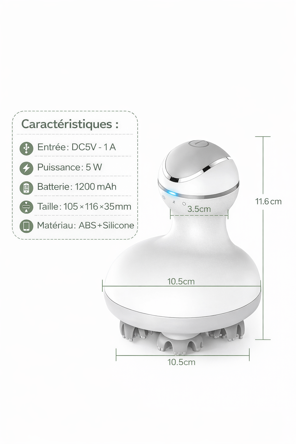 Appareil de massage sans fil pour cuir chevelu