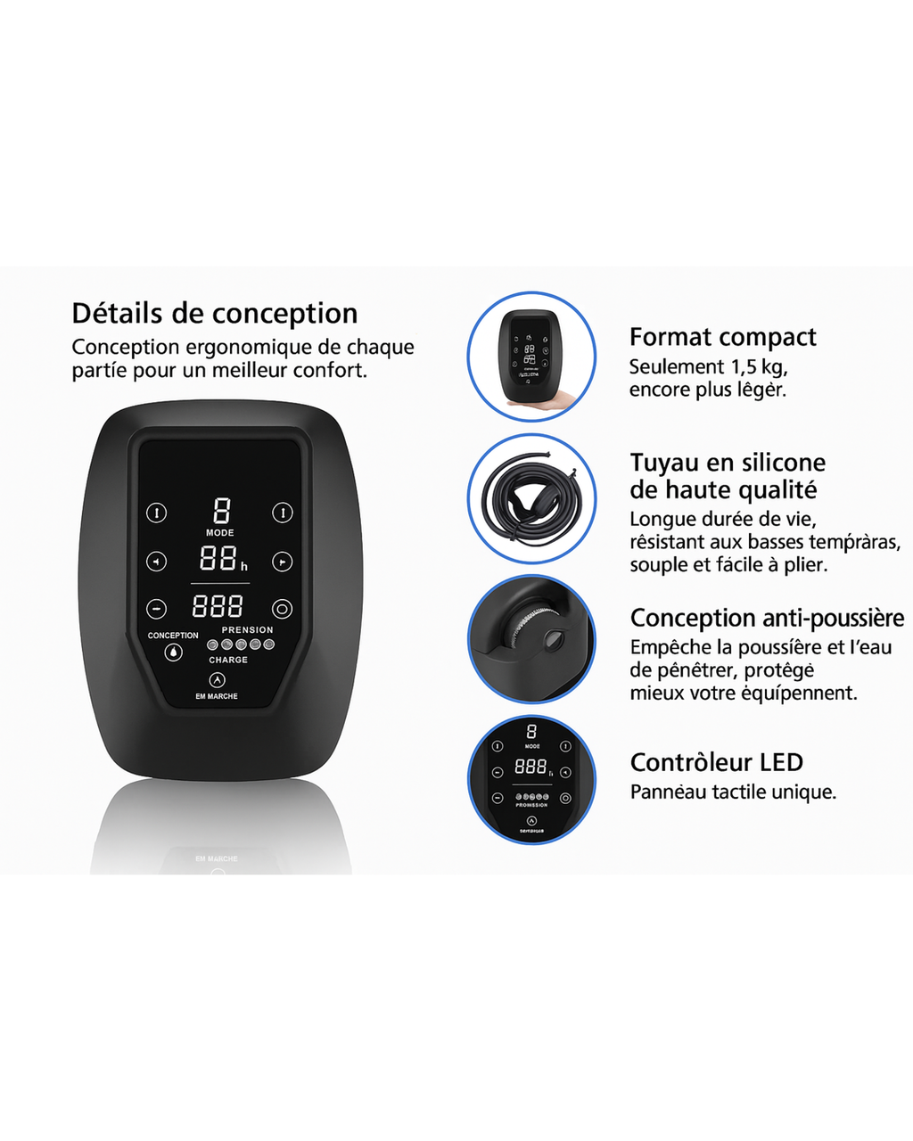 Bottes de compression d’air premium - 6 zones à pression réglable - Avec sac à dos