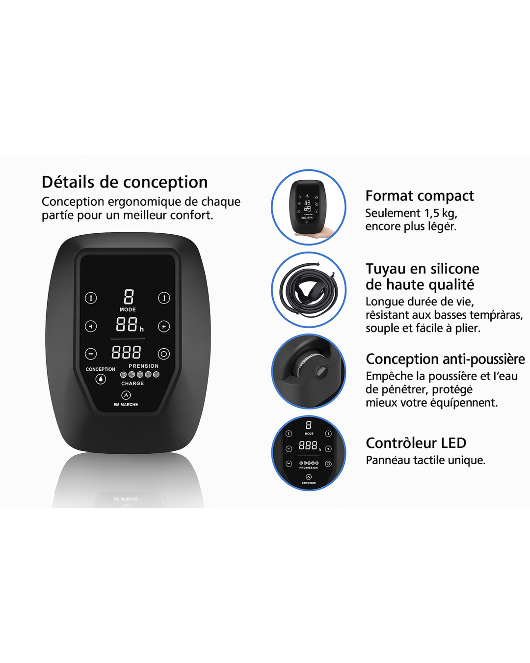 Bottes de compression d’air premium - 6 zones à pression réglable - Avec sac à dos