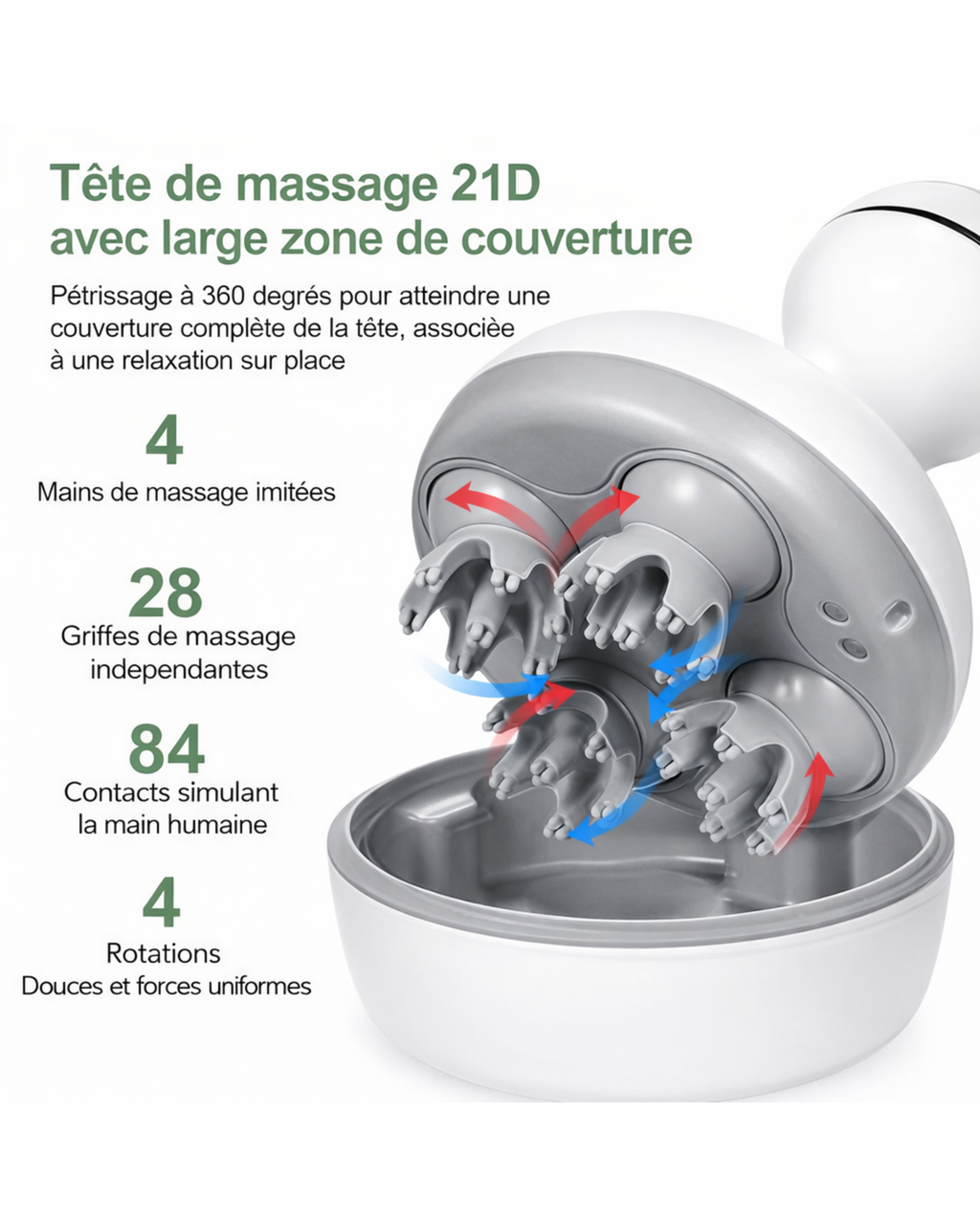 Appareil de massage sans fil pour cuir chevelu